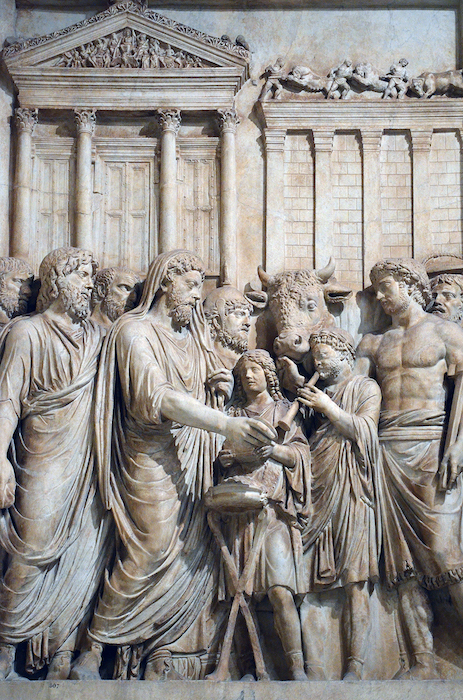 Relief with Marco Aurelius sacrificing to Jupiter (Pietas Augusti), from the decoration of a triumphal arch, 177-180 C.E. (Capitoline Museums, Rome) (photo: Carole Raddato, CC BY-NC-SA 2.0)