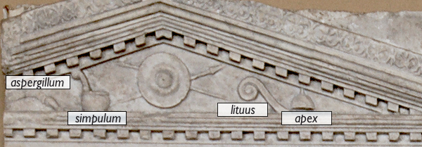 Pediment (detail), Preparations for a Sacrifice, fragment from an architectural relief, c. mid-first century C.E., marble, 172 x 211 cm / 67¾ x 83⅛ inches (Musée du Louvre, Paris)