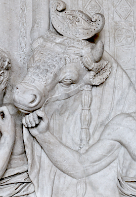 Ox (detail), Preparations for a Sacrifice, fragment from an architectural relief, c. mid-first century C.E., marble, 172 x 211 cm / 67¾ x 83⅛ inches (Musée du Louvre, Paris)