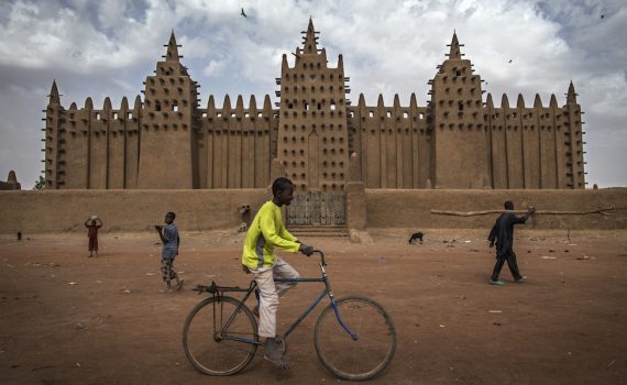 A view of the Great Mosque of Djenné, designated a World Heritage Site by UNESCO in 1988 along with the old town of Djenné, in the central region of Mali.