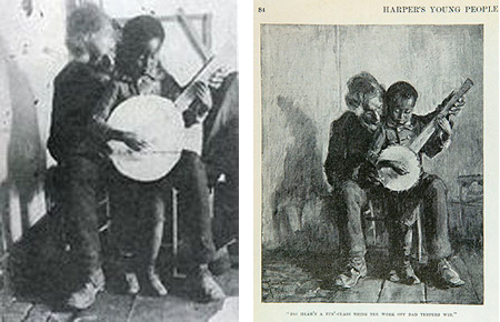Left: Henry Ossawa Tanner, photographic study for Harper’s Young People illustration, 1893; right: Illustration by Henry Ossawa Tanner for Harper’s Young People 16, no 736 (December 1893), p. 81.