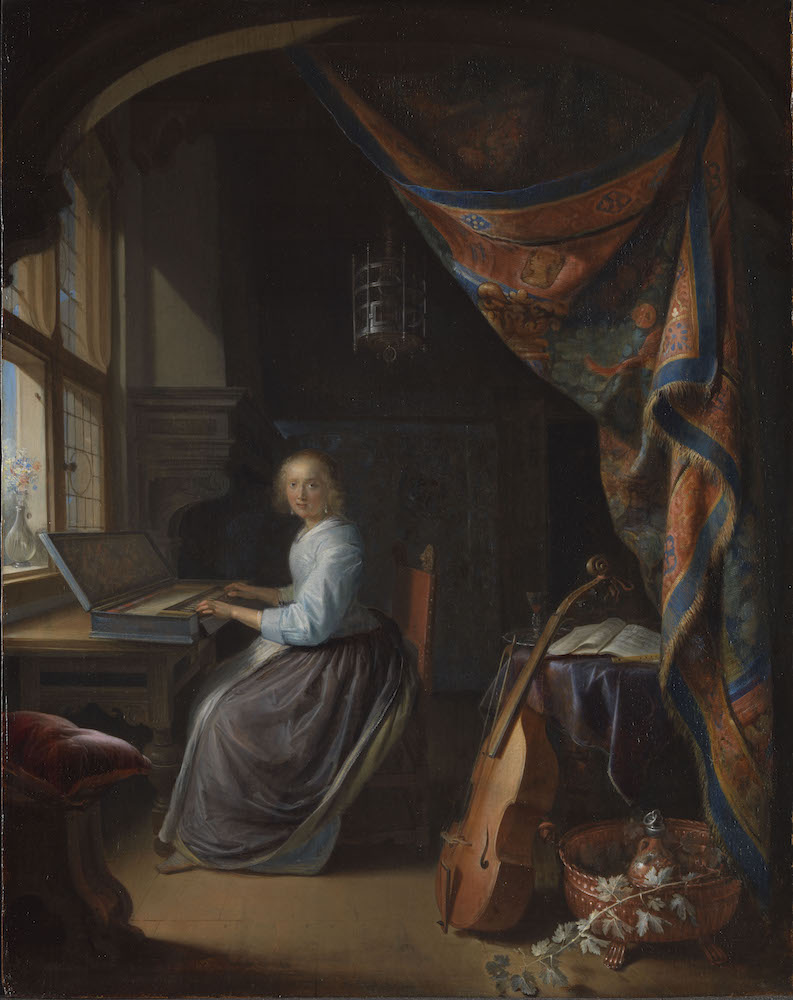 Gerrit Dou, A Woman Playing a Clavichord, c. 1665, oil on panel, 37.7 x 29.9 cm (Dulwich Picture Gallery)