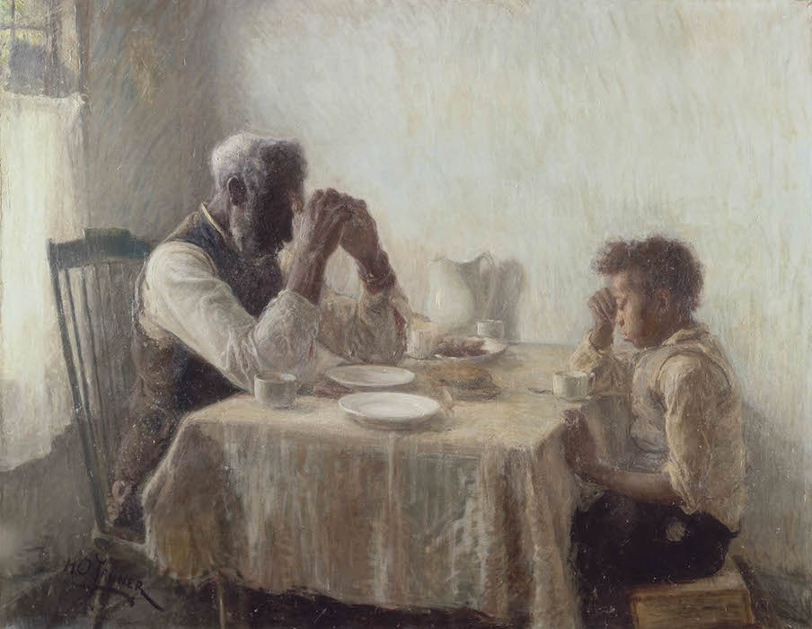 Henry Ossawa Tanner, The Thankful Poor, 1894, oil on canvas, 90.3 x 112.5 cm / 35 1/2 x 44 1/4 inches (collection of William and Camille Cosby)
