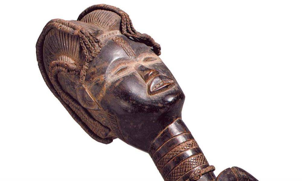 Detail, Zlan of Belewale, Ceremonial Ladle (Wakemia or Wunkirmian), Libera, Dan peoples, before 1960, wood, fiber, metal, and pigment, 13.3 × 58.4 cm (The Metropolitan Museum of Art)
