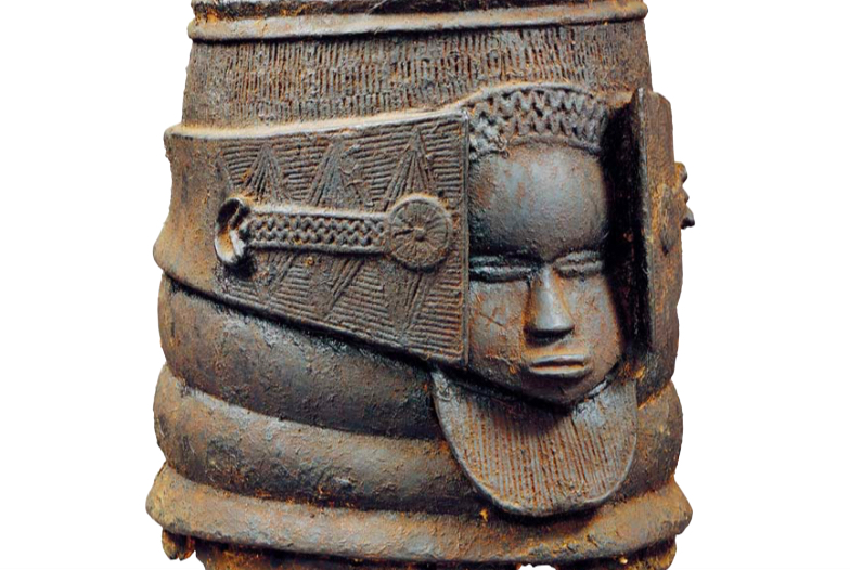 Detail, Helmet Mask, 19th-20th century, Sierra Leone, Moyamba region, Mende or Sherbro peoples, wood, metal, 47.9 x 22.2 x 23.5cm (The Metropolitan Museum of Art) 