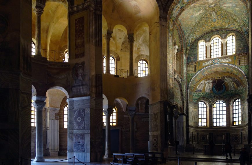 View with Ambulatory, Gallery, Chancel, and Apse, San Vitale, Ravenna, begun in 526 or 527 under Ostrogothic rule, consecrated in 547 and completed 548, mosaics date between 546 and 556