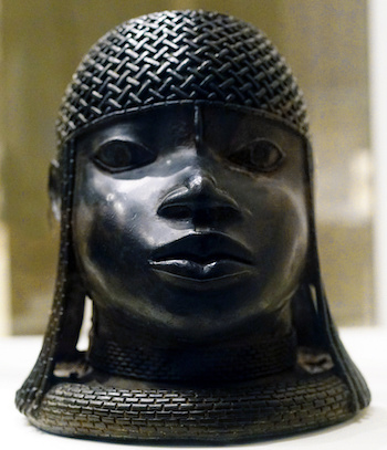 Head of an Oba, Nigeria, Court of Benin, 16th century, brass, 23.5 x 21.9 c 22.9 cm (The Metropolitan Museum of Art)