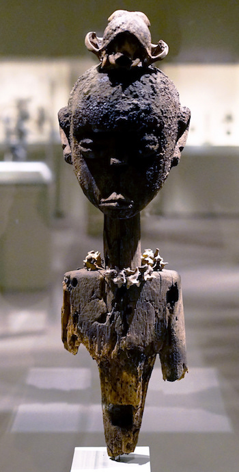Bocio, 19th–early 20th century, Fon peoples, Republic of Benin, wood, bone, metal wire, sacrificial materials (including dog skull), 49.5 x 14.6 x 14.3 cm (The Metropolitan Museum of Art)