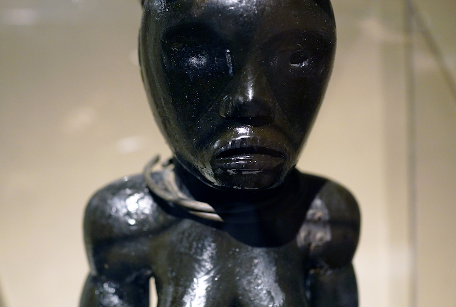 Figure from a Reliquary Ensemble: Seated Female, 19th–early 20th century, Fang peoples, Okak group, Gabon or Equatorial Guinea, wood, metal, 64 x 20 x 16.5 cm (The Metropolitan Museum of Art)