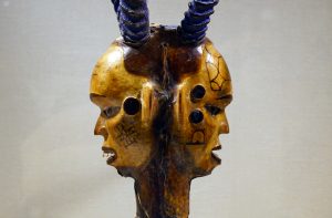 Headdress: Janus, 19th–20th century, Nigeria, Lower Cross River region, Ejagham or Bale people, Wood, hide, pigment, cane, horn, and nails, 53.3 x 43 x 25 cm (The Metropolitan Museum of Art)