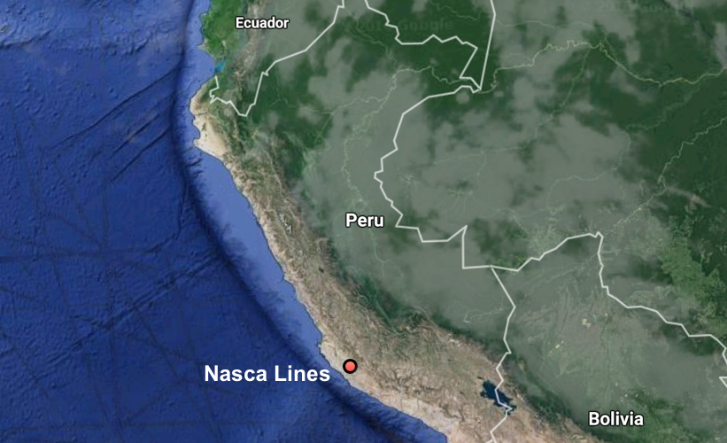 Map showing the location of the Nasca geoglyphs, map © Google