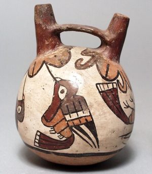 Double-Spout and Bridge Vessel, c. 100-700 C.E., Nasca, Peru, polychrome ceramic, 12.07 x 10.16 cm (Los Angeles County Museum of Art)