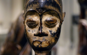 Detail, Pair of Diviner's Figures, Côte d'Ivoire, central Côte d'Ivoire, Baule peoples, wood, pigment, beads and iron, 55.4 x 10.2 x 10.5 cm (The Metropolitan Museum of Art)