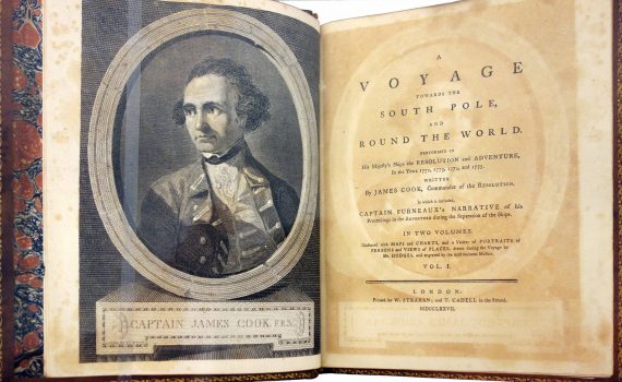 Captain James Cook, A voyage towards the South Pole, and round the World. Performed in His Majesty's ships the Resolution and Adventure, in the years 1772, 1773, 1774, and 1775 (London: Printed for W. Strahan; and T. Cadell in the Strand. 1777), photo: Daderot CC0 1.0