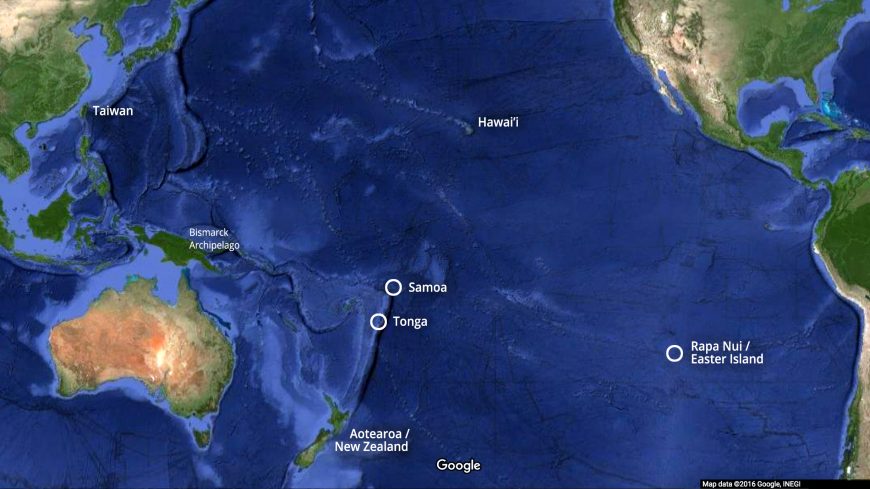 Map showing some of the Pacific Islands (underlying map © Google)
