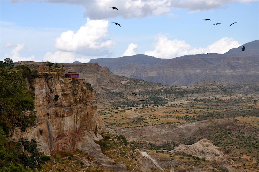 View from Debre Damo, the monastery is accessible only by rope up a sheer cliff (photo: Fabian Lambeck, CC BY-SA 4.0)