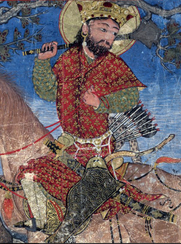 <em>Bahram Gur Fights the Karg (Horned Wolf)</em> (detail), from the Great Mongol <em>Shahnama</em>, c. 1330-40, Iran, ink, colors, gold, and silver on paper, folio 41.5 x 30 cm (Harvard Art Museums/Arthur M. Sackler Museum)
