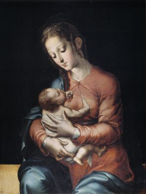 Luis de Morales, <em>The Virgin Nursing the Child</em>, 1560-65, oil on panel, 38 x 28 cm (Museo del Prado, Madrid)