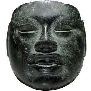 Olmec stone mask, c. 900-400 B.C.E. Olmec, greenstone, 13 x 11.3 x 5.7 cm © Trustees of the British Museum