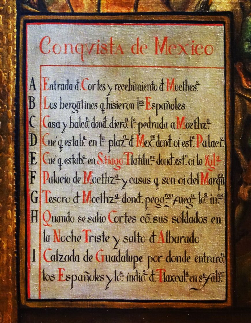Cartouche, Biombo with the Conquest of Mexico and View of Mexico City, New Spain, late 17th century (Museo Franz Mayer, Mexico City)