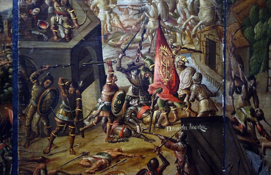 Battle scene (detail), Biombo with the Conquest of Mexico and View of Mexico City, New Spain, late 17th century (Museo Franz Mayer, Mexico City)