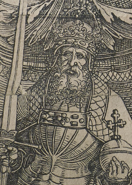 Rudolf I (1217-1291) was the first Habsburg to be crowned King of the Romans. He played a key role in raising the status of the Habsburg family among the German feudal dynasties of central Europe (detail), Albrecht Dürer and others, The Triumphal Arch, c. 1515, woodcut printed from 192 individual blocks, 357 x 295 cm, Germany © Trustees of the British Museum (detail), Albrecht Dürer and others, The Triumphal Arch, c. 1515, woodcut printed from 192 individual blocks, 357 x 295 cm, Germany © Trustees of the British Museum.
