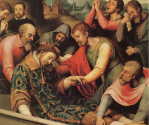 Joan de Joanes, The Burial of Saint Stephen, c. 1562, oil on panel, 160 x 123 cm (Museo del Prado, Madrid)