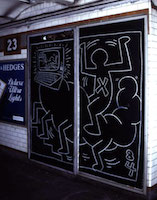 <a href="http://www.haring.com/!/art-work/33#.WK-I8xIrKqA" target="_blank">Keith Haring, <em>Untitled</em>, 1984, chalk on paper, 88 1 /2 x 46 inches, photographer: Ivan Dalla Rana © Keith Haring Foundation</a>