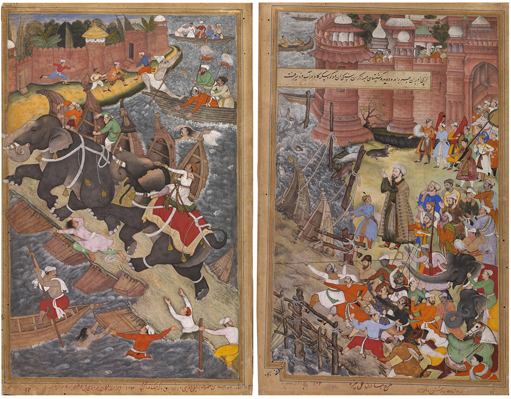 Basawan and Chetar, "Akbar" from the Akbarnama, c. 1586–89, Mughal Empire, each page 33 x 30 cm (© Victoria and Albert Museum, London)