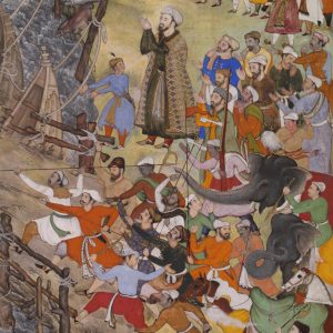 Basawan and Chetar, "Akbar" (detail) from the Akbarnama, c. 1586–89, Mughal Empire, opaque watercolor and gold on paper, 33 x 30 cm (© Victoria and Albert Museum, London)