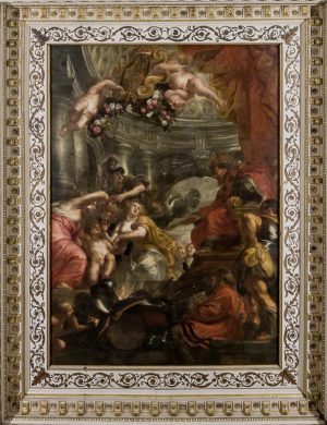Peter Paul Rubens, The Union of the Crowns of Scotland and England, ceiling of the Banqueting House, Whitehall, c. 1632–1634, oil on canvas