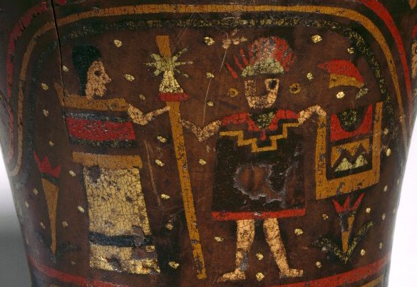 Detail, Keru Vessel, Inka, lacquered wood, Colonial, Peru (Brooklyn Museum) Keru Cup. Inka. Colonial. Wood; lacquered, 7 3/8 x 6 15/16inches / 18.7 x 17.6cm (Brooklyn Museum)
