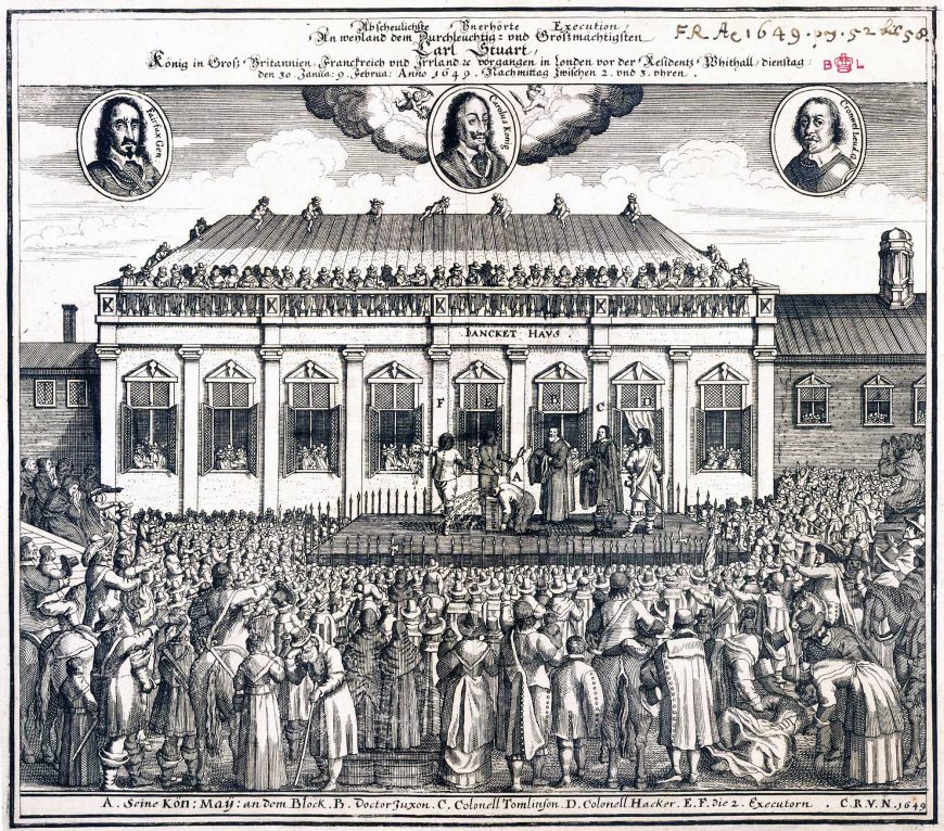 Broadside on the execution of Charles I, from History of the birth, life and death of Charles Stuart, 1649 (British Library)