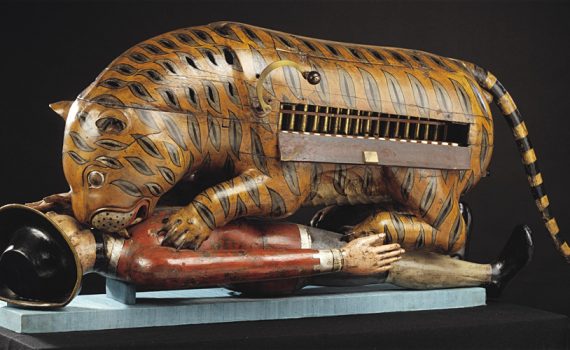Tipu’s Tiger (also Tippoo’s Tiger), c. 1793, Mysore, painted wood with metal fixtures © Victoria and Albert Museum, London