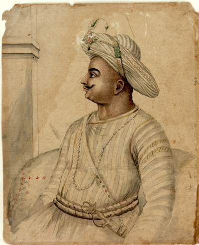 Portrait of Tippoo Sultan, watercolor on paper, 26 x 20.6 cm (Freer Gallery of Art)