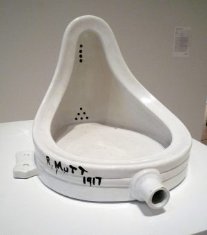 Marcel Duchamp, Fountain (reproduction), 1917/1964, glazed ceramic with black paint (San Francisco Museum of Modern Art)
