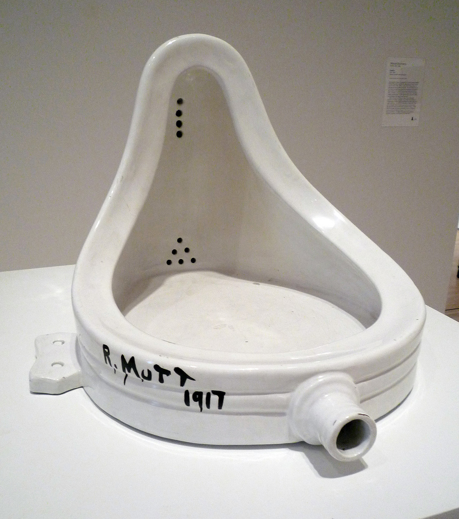 Marcel Duchamp, Fountain (reproduction), 1917/1964, glazed ceramic with black paint (San Francisco Museum of Modern Art) (photo: Dr. Steven Zucker, CC BY-NC-SA 2.0)