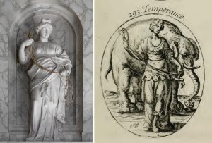 Right: Figure of Temperance, Amsterdam Town Hall; left: Cesare Ripa Iconologia