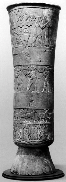 Relief-carved alabaster vessel called the Uruk Vase, Uruk, Late Uruk period, c. 3500-3000 B.C.E. (Iraq Museum, Baghdad)