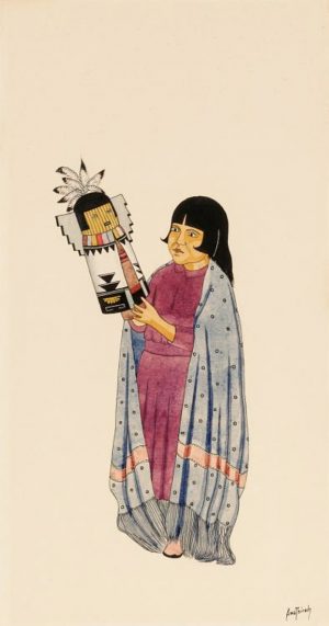 Awa Tsireh, Girl Holding Kachina, c. 1920-30, watercolor and pencil on paper (Smithsonian American Art Museum)