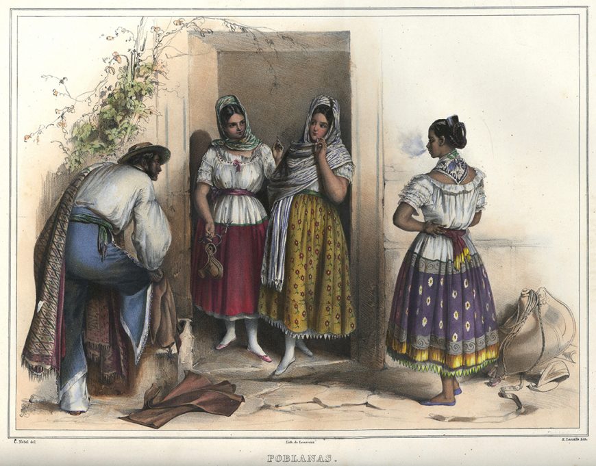 Carl Nebel, Poblanas, from Voyage pittoresque et archéologique, dans la partie la plus intéressante du Mexique, 1836