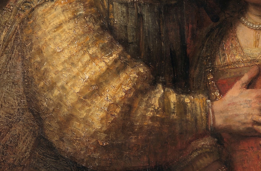 Rembrandt van Rijn, detail of Portrait of a Couple as Isaac and Rebecca, known as The Jewish Bride, 1665-69, oil on canvas, 121.5 x 166.5 cm (Rijksmuseum, Amsterdam)