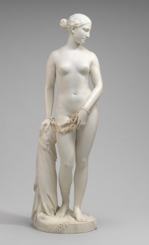 Hiram Powers, The Greek Slave, model 1841-43, carved 1846, Serravezza marble, 167.5 × 51.4 × 47 cm (National Gallery of Art)