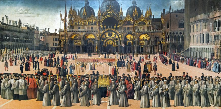 Gentile Bellini, Procession in St Mark’s Square, 1496, tempera on canvas, 347 x 770 cm (Gallerie dell’Accademia, Venice)