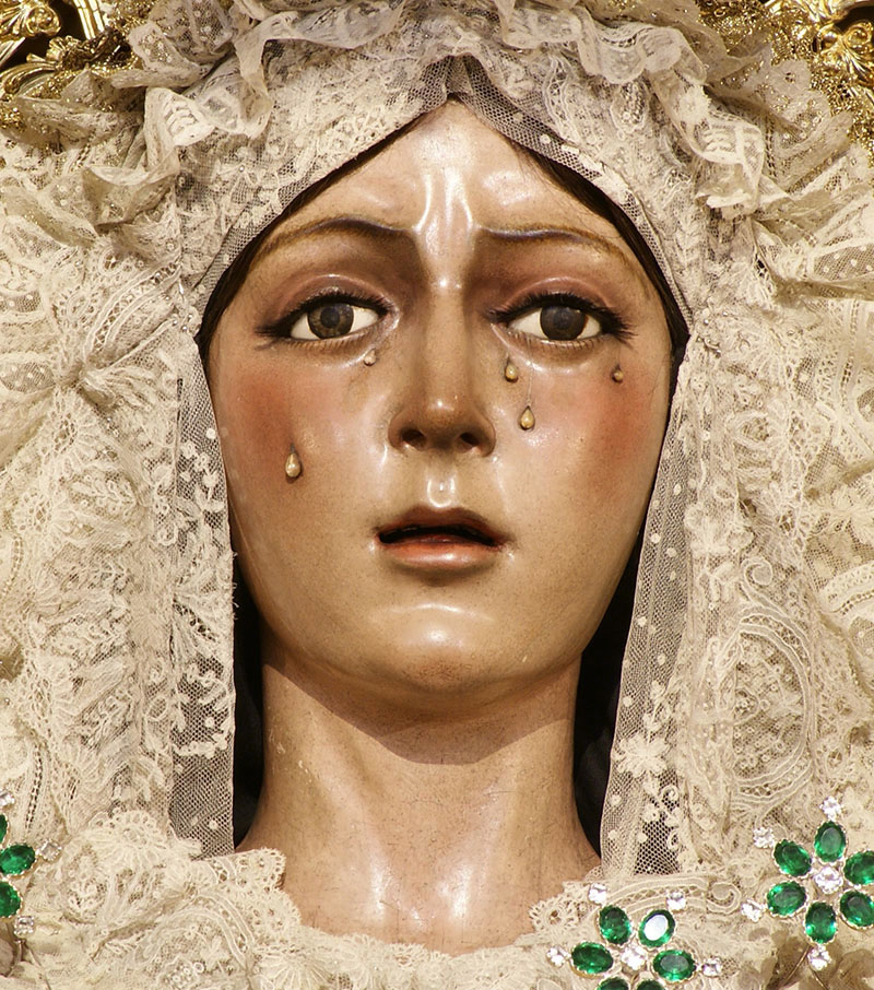 Virgin of Macarena (detail), 17th century, polychromed wood (Basilica of Macarena, Cathedral of Seville)