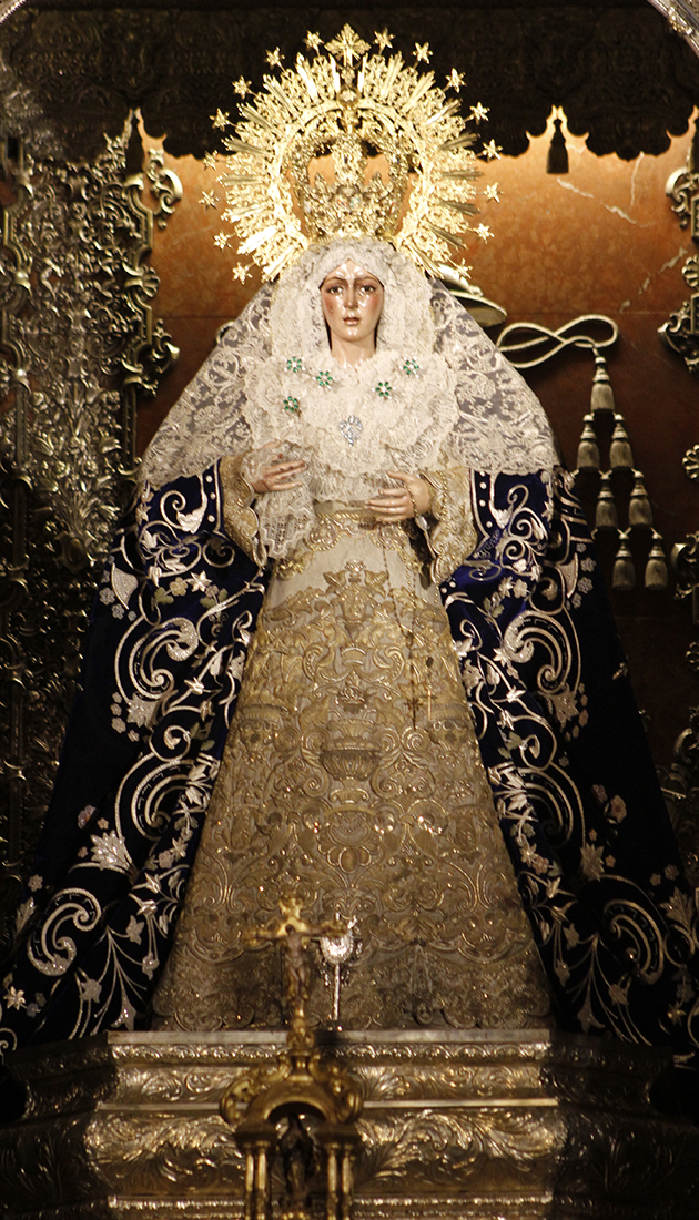 Virgin of Macarena, 17th century, polychromed wood (Basilica of Macarena, Cathedral of Seville)