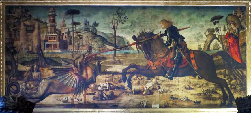 Vittore Carpaccio, St. George and the Dragon, 1502, tempera on canvas, 141 x 360 cm (Scuola di San Giorgio degli Schiavoni, Venice)