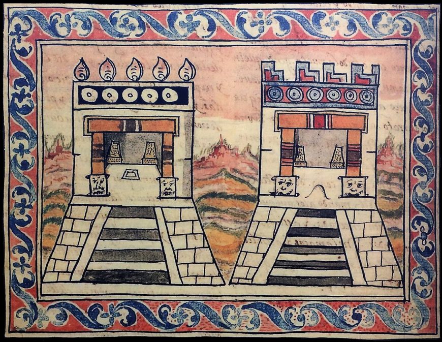 Diego Durán, illustration of the Templo Mayor, from The History of the Indies of New Spain, 1579 (Biblioteca Nacional, Madrid)