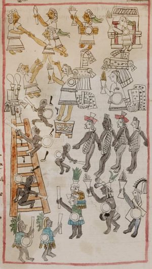 Illustration of Ochpaniztli from Bernardino de Sahagún and indigenous collaborators, Codices matritenses (Primeros Memoriales), 1558-85, f251v (Royal Library, Madrid)