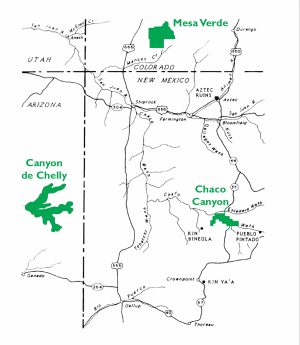 Map of key ancestral Puebloan sites in the Four Corners region (map: National Park Service, public domain)